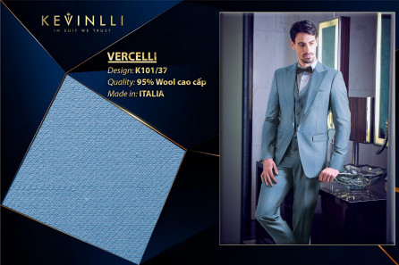 K101/37 Vercelli CVM - Vải Suit 95% Wool - Xanh Dương Trơn
